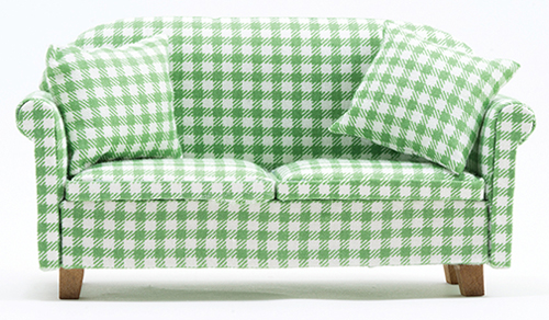 Dollhouse Miniature Sofa with Pillows, Green/White Checked Dollhouse Miniature Sofa with Pillows, Green/White Checked